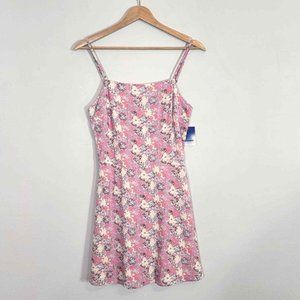 NWOT Abound Square Neck Printed Mini Dress In Pink Fade To Flower Haze, Small